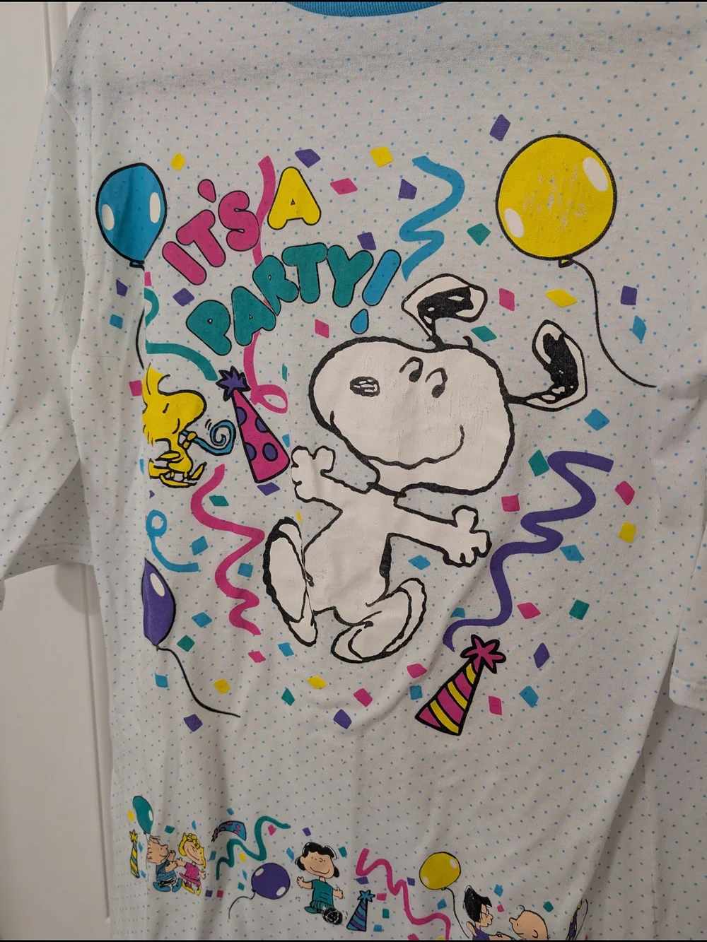 Vintage Charlie Brown Snoopy Party Theme Kids Nightgown Size 14
